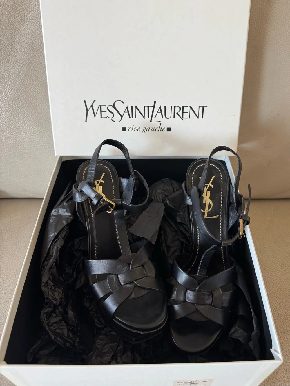 Saint Laurent Tribute Leather T-Strap Platform Sandals | YSL - Picture 7 of 16